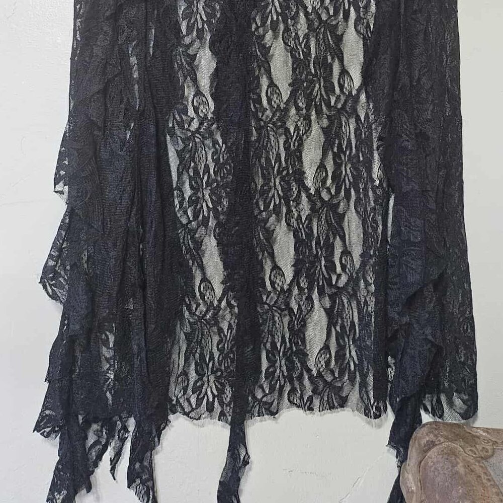 SHEIN ICON Black Lace High Low Tiered Skirt | Size M - Picture 8 of 8